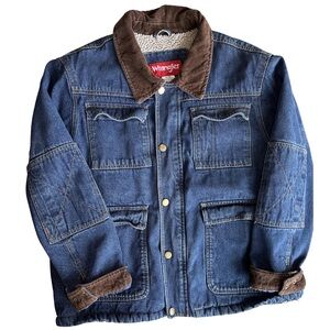 Vintage Wrangler Denim Jacket XL Sherpa Lined Corduroy Collar Work Chore Coat